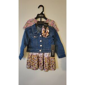 Blue Denim Jacket with Floral Dress Set